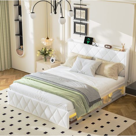 lit adulte double rangement 160x200 Teddy blanc OKMYHOME