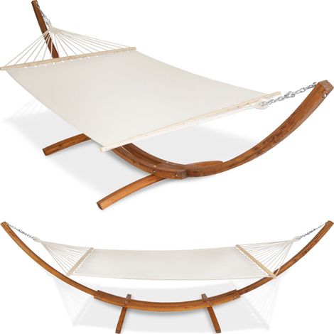 2 places hamac sur pied, toile coton-poly, blanc 415x150x124cm