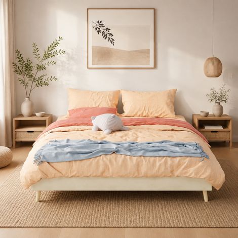 Lit 160x200 cm cadre de lit bas en velours hollandais beige HAVRYA (1/5)