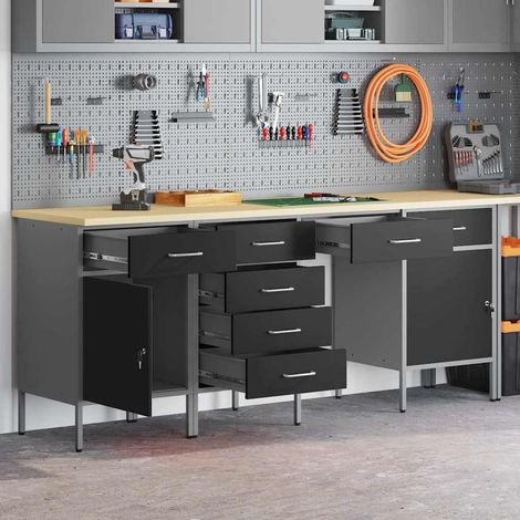 Placard de travail 4 pc Noir Bois d'ingénierie et acier vidaXL