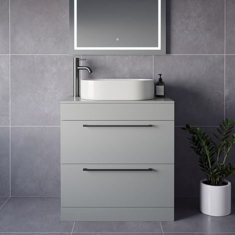 Napoli 460 Gloss Grey Pearl 800mm 2 Drawer Vanity Unit for Countertop Basins - 800mm - Gunmetal Grey 480mm Handle