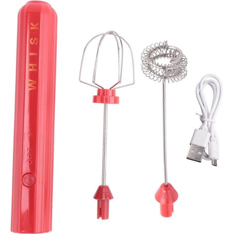 Fouet électrique rechargeable USB, batteur à œufs, mixeur à café portable, shaker à lait, mousseur à lait rouge (1/5)