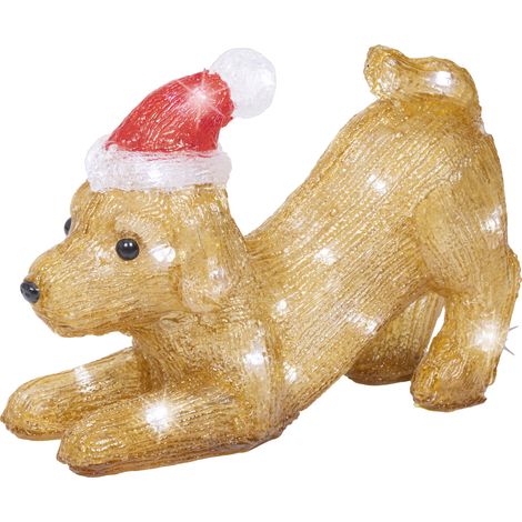 Lumineo LED Hund batteriebetrieben mit Timer 29 x 20 cm kaltweiß braun Dekofigur