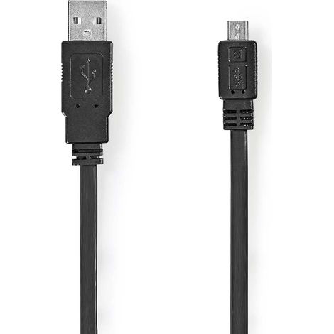 Cable USB  USB 2.0  USB-A macho  USB Micro B macho  480Mbps  Niquelado  1,00m  Piso  PVC  Negro  Bolsa de plastico (1/3)