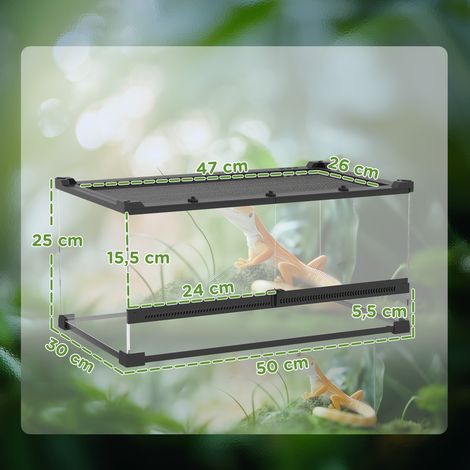Glas-Terrarium für Reptilien, erhöhter & wasserdichter Boden, Knopfschloss (1/5)