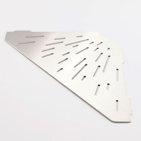 Tablette d'angle hexagonale en inox brossé 2mm – Design élégant pour salle de bain – Évacuation naturelle de l'eau – Dimensions 29,5 x 14 cm – Mat Inter (1/4)