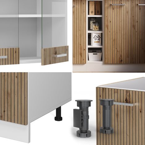 Cocina versátil R-Line, Roble artesanal/blanco, 160 cm Sin encimera, Vicco
