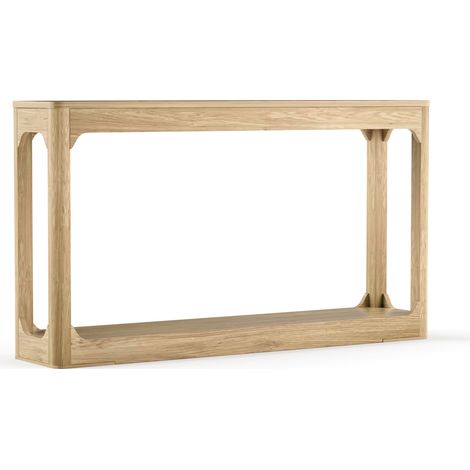 Tavolo consolle curvo 140 cm con ripiano, colore naturale, MDF (1/5)
