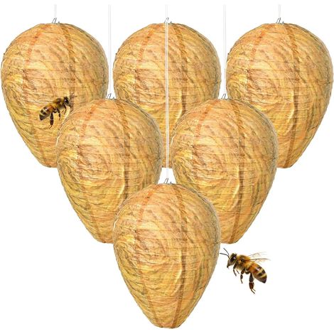 6pcs Leurre de Nid de Guêpe Faux Nid de Guêpes De Nid DeGuêpe Artificiel Leurres de Nid de Suspendu Imperméable Artificiel de Efficace Deterrent Leurres de Nidde Guêpe Maison et Jardin Extérieur (A) (1/5)