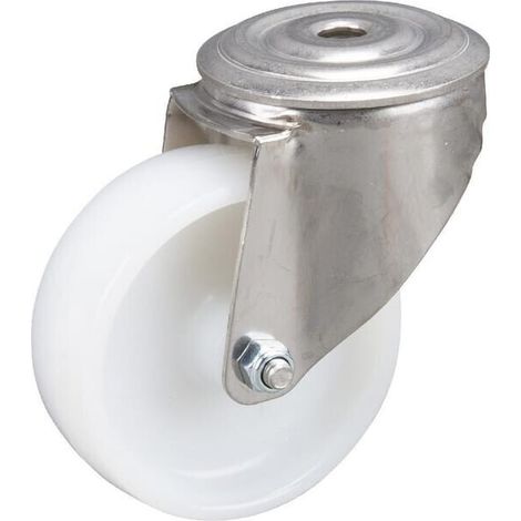 Rueda industrial giratoria en poliamida: di谩metro100 x 36 mm orificio 煤nico para pasador acero inoxidable. Capacidad: 150 kg
