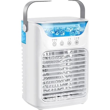 Enfriador de aire, diseño portátil, multifuncional con luz LED, blanco. (1/2)