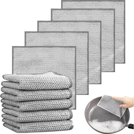 10pièces Chiffons à Vaisselle torchon Multifonctionnel en Fil métallique Anti-Rayures, Chiffons à Vaisselle en Fil métallique Double Couche, torchons en Microfibre (monocouche) (1/5)