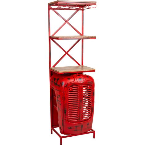 Estante botellero tractor de madera y metal rojo 84x40x185 (1/5)