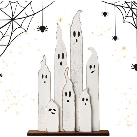 Panneau décoratif en bois fantomatique pour Halloween (20 x 15 cm), ornement de bureau (1/5)