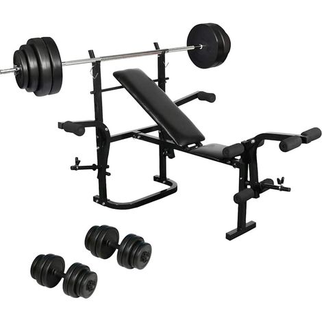 Banc de musculation pliable avec barre et haltères, acier, 30 kg et 60 kg - PANGIVO (1/5)