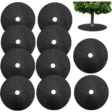 Bagues de paillage en non tissé, 10 disques de paillage pour arbres, 32 cm, tapis de protection rond en non-tissé pour plantes et arbres, protection des racines contre les mauvaises herbes (1/5)