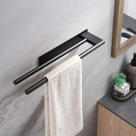 Porte-Serviettes de Salle de Bain sans Perçage en Acier Inoxydable 304 Double Porte Serviette Adhésif à Deux Bras Support Mural (1/5)