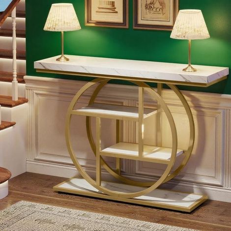 Console industrielle de 105 cm à 4 niveaux, table d'entrée avec pieds ronds, style moderne et vintage, idéale pour le salon. (1/5)