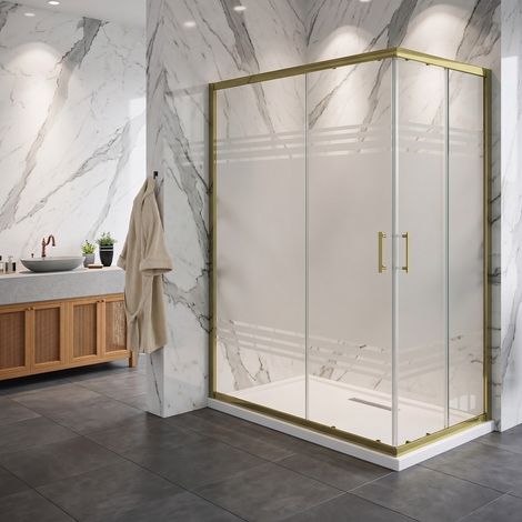 Box doccia angolare scorrevole cristallo serigrafato 6mm H 190 – Finitura oro – 70x100 (1/4)