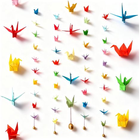 Carillon Éolien 4 Rangées de Grues en Papier Coloré Fait Main 61 Pouces avec Clochettes en Cuivre - Décoration Suspendue pour Party, Mariage, Maison, Jardin, Plafond, Couloir - DIY Ambiance Fe (1/5)