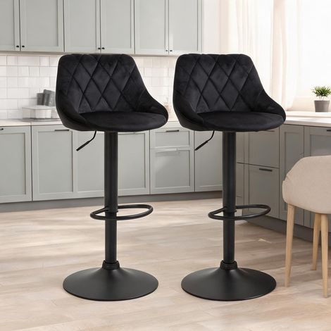 Lot de 2 tabourets de bar réglables noir avec dossier (1/5)