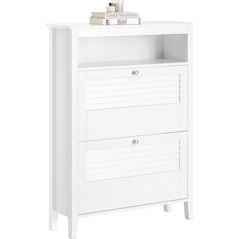 Sobuy – Armoire à chaussures FSR152W – 2 abattants – Bois MDF E1 – Dimensions L80 x P25 x H108 cm – Rangement pour chaussures et accessoires (1/5)