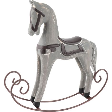 Cheval à bascule décoratif vintage en résine et fer, idéal pour une table ou une étagère. (1/5)
