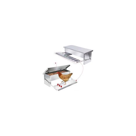 Mangeoire automatique pour poules en acier galvanisé, distributeur de nourriture avec pieds anti-rongeurs et pédale, couvercle imperméable, abreuvoir pour volailles, canards et poules, modèle stable p (1/5)