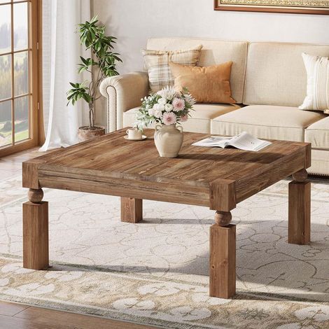 Tribesigns Solid Wood Coffee Table, 39.37” Mid-Century Modern Rectangle Living Room Table, 2-Tier Center Table for Living Room, Walnut (1/5)
