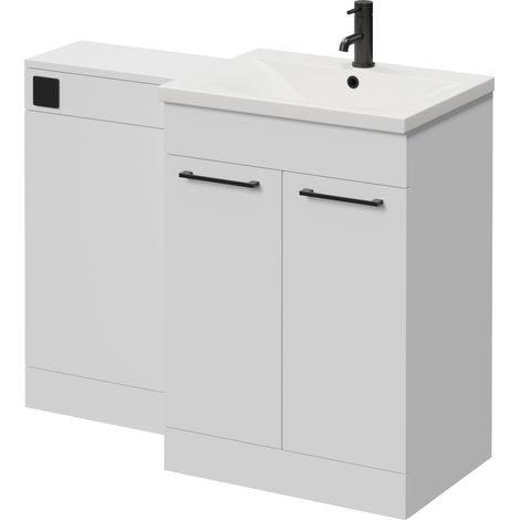 Napoli 460 Gloss White 1100mm 2 Door Vanity Unit Toilet Suite with Glide Basin - 1100mm - Matt Black 160mm HandleWithout Kingston Toilet Pan