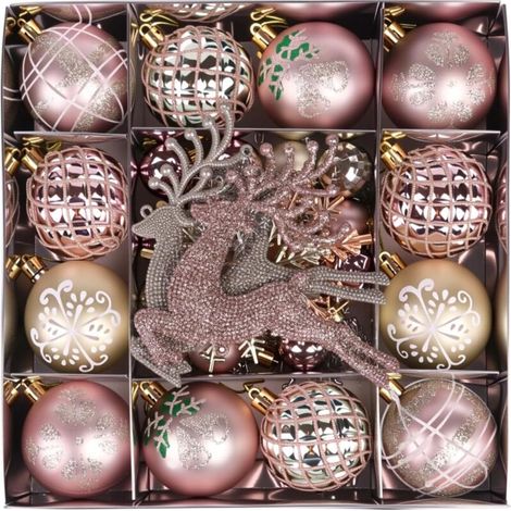 Décorations de Noël, boules de Noël vintage, décorations de Noël classiques à suspendre, ensemble de 45 pièces (or rose et or champagne). (1/5)