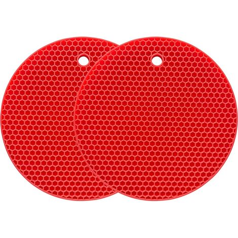 (Rouge) Dessous de plat en silicone multifonction résistant à la chaleur jusqu'à 240 °C, manique, imperméable, (lot de 2) antidérapant, flexible, durable