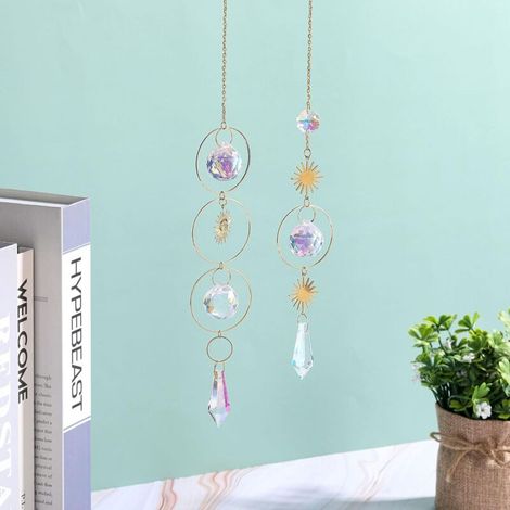 2 Stück Sonnenfänger, Kristall-Sonnenfänger, Dekoration mit hängendem Sonnenanhänger, transparenter K9-Glasanhänger, Heim- und Fensterdekoration