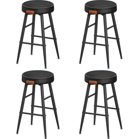 Collection Echo Tabouret de Bar, Lot de 4, Chaise de Cuisine, Siège Haut, en PU avec Coutures, Hauteur Assise 63 cm, pour Cuisine, Bar à Domicile, Montage Facile, Noir Pur (1/5)