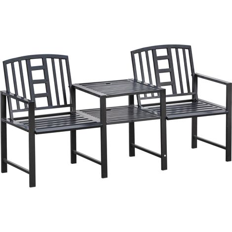 Panchina 2 Posti da Giardino 165x52x83 cm con Tavolino Nera