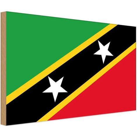 Panneau en bois 30x40 cm Drapeau de Saint-Kitts-et-Nevis, bannière et armoiries (1/4)