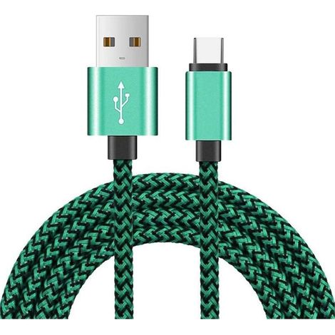 2m Fast USB-C Charging Cable – Braided in green nylon, durable and flexible, compatible with smartphones and tablets (1/5)
