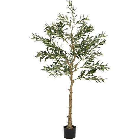 Plante artificielle, olivier artificiel, 150 cm, 720 feuilles, 40 olives, pot de fleurs robuste, plante décorative, verte