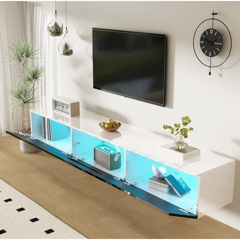 Mueble TV blanco y negro con LED y acabado mural elegante HAVRYA (1/5)