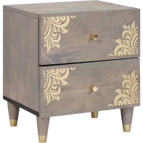 Armario de Noche Gris 40 x 33 x 46 cm Madera de mango maciza vidaXL