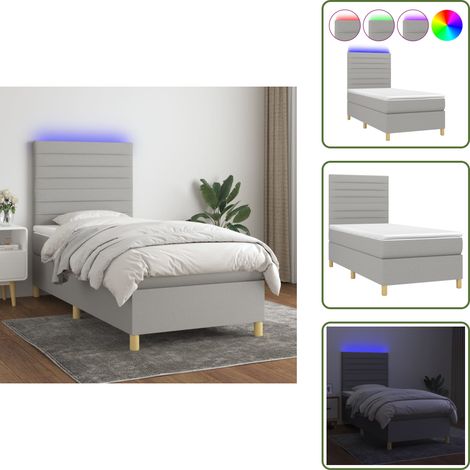 Cama con cabecero ajustable - vidaXL Cama box spring colchón y luces LED tela gris claro 80x200 cm - Cama con tira LED
