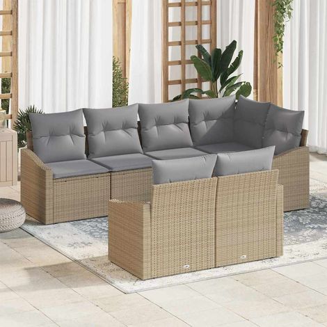 Gartensofa-set mit Kissen 7 pcs Beige und Hellgrau Poly-Rattan (1/5)