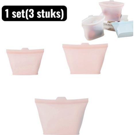 1 juego (3 piezas), Bolsas de silicona para almacenar alimentos, Bolsas reutilizables para la cocina, 500 ml + 1000 ml + 1500 ml, Azul (1/5)