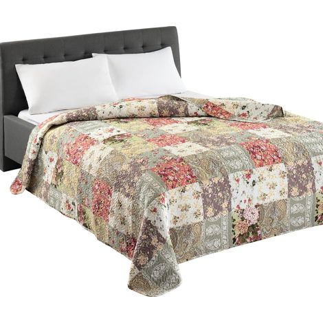 Dakota - Jeté de lit en patchwork au design vintage, couvre-lit pour lit simple dans un style patchwork, 140 x 210 cm (1/5)