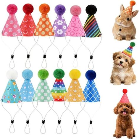 Irovami Chapeaux anniversaire chien – 12 pièces, couleurs, accessoires photo