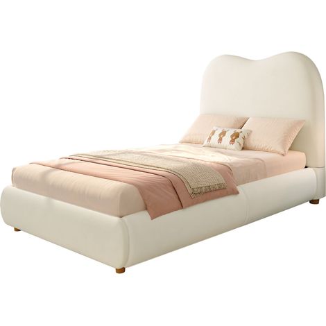 Kinder Einzelbett mit Hydraulik Stauraum, Gepolstertem Kopfteil, 90 x 200 cm, Ohne Matratze, Beige (1/5)