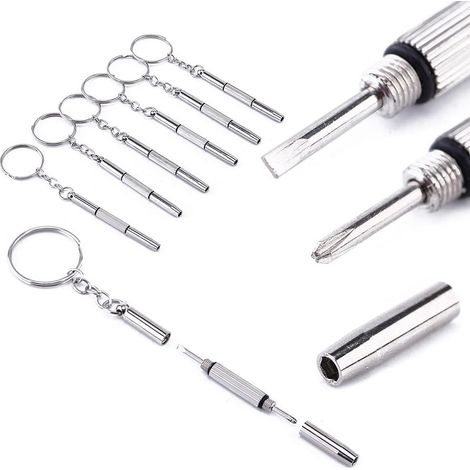Lot de 6 mini tournevis multifonctions 3 en 1, plat, en acier inoxydable pour lunettes, montres, horloges, téléphones portables, ordinateurs portables, jouets (1/5)