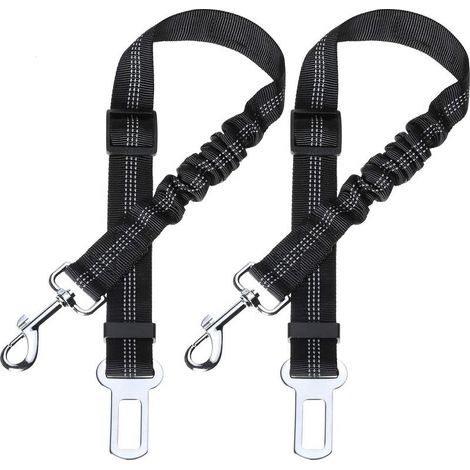 Ceinture de sécurité chien avec amortisseur élastique et mousqueton renforcé – réglable, niveau sécurité maximal, noir, 2 pièces (1/5)
