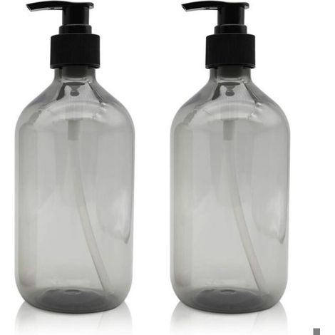 2 Pièces Distributeur de savon, 500 ML, Plastique PET, Rechargeable, Gris, Pour salle de bain et cuisine (1/4)