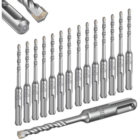 Set 15 PC SDS-Plus,5mm x 110mm,Forets Béton Carbure,Double Spirale pour Maçonnerie, Pierre,Béton Armé,Pierre Naturelle,Brique. (1/5)